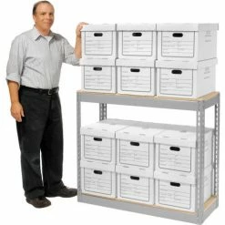 Global Industrial™ Record Storage With Boxes 42"W x 15"D x 36"H - Gray -Shelving Sales Store 130152 02 1