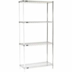 Nexel® Chrome, 4 Tier, Wire Shelving Add-On Unit, 36"W x 14"D x 86"H