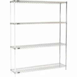 Nexel® Chrome, 4 Tier, Wire Shelving Add-On Unit, 72"W x 14"D x 74"H
