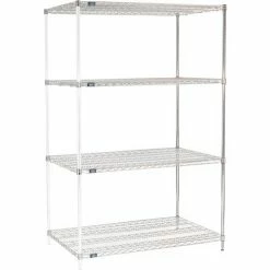 Nexel® Chrome, 4 Tier, Wire Shelving Add-On Unit, 48"W x 30"D x 86"H