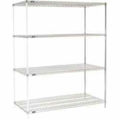 Nexel® Chrome, 4 Tier, Wire Shelving Add-On Unit, 60"W x 30"D x 86"H