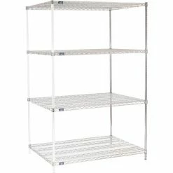Nexel® Chrome, 4 Tier, Wire Shelving Add-On Unit, 48"W x 36"D x 74"H