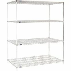 Nexel® Chrome, 4 Tier, Wire Shelving Add-On Unit, 72"W x 36"D x 86"H