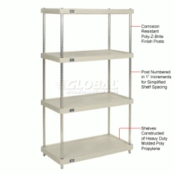 Nexel® Plastic, 4 Tier, Solid Shelving Unit, Poly-Z-Brite® Posts, 48"W x 24"D x 63"H -Shelving Sales Store 188124 1wco 1
