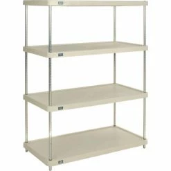 Nexel® Plastic, 4 Tier, Solid Shelving Unit, Poly-Z-Brite® Posts, 48"W x 24"D x 63"H
