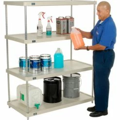 Nexel® Plastic, 4 Tier, Solid Shelving Unit, Poly-Z-Brite® Posts, 48"W x 24"D x 63"H -Shelving Sales Store 188125 04