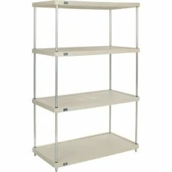Nexel® Plastic, 4 Tier, Solid Shelving Unit, Poly-Z-Brite® Posts, 48"W x 24"D x 86" H