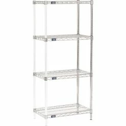 Nexel® Chrome, 4 Tier, Wire Shelving Add-On Unit, 24"W x 14"D x 54"H