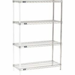 Nexel® Chrome, 4 Tier, Wire Shelving Add-On Unit, 42"W x 14"D x 63"H