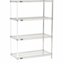 Nexel® Chrome, 4 Tier, Wire Shelving Add-On Unit, 36"W x 18"D x 63"H