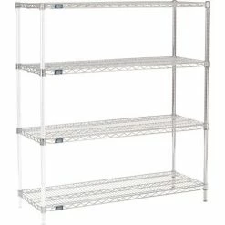 Nexel® Chrome, 4 Tier, Wire Shelving Add-On Unit, 48"W x 18"D x 54"H