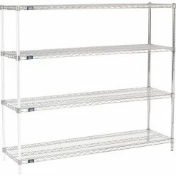 Nexel® Chrome, 4 Tier, Wire Shelving Add-On Unit, 72"W x 18"D x 54"H