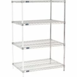 Nexel® Chrome, 4 Tier, Wire Shelving Add-On Unit, 36"W x 24"D x 63"H