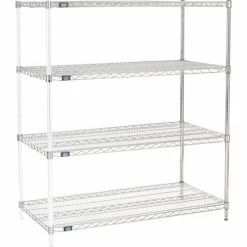 Nexel® Chrome, 4 Tier, Wire Shelving Add-On Unit, 48"W x 24"D x 54"H