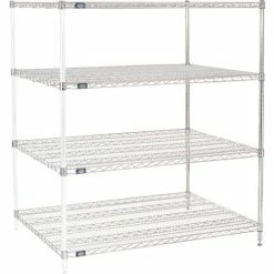 Nexel® Chrome, 4 Tier, Wire Shelving Add-On Unit, 48"W x 36"D x 54"H