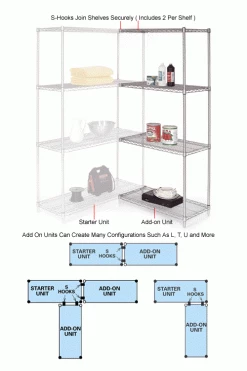 Nexel® Chrome, 4 Tier, Wire Shelving Add-On Unit, 48"W x 18"D x 63"H -Shelving Sales Store 188297 1wco 42
