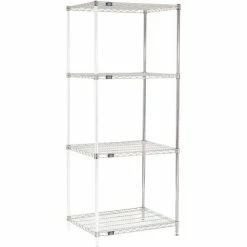 Nexel® Chrome, 4 Tier, Wire Shelving Add-On Unit, 30"W x 24"D x 74"H