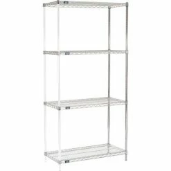 Nexel® Chrome, 4 Tier, Wire Shelving Add-On Unit, 36"W x 18"D x 74"H