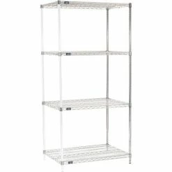 Nexel® Chrome, 4 Tier, Wire Shelving Add-On Unit, 36"W x 24"D x 74"H
