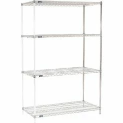 Nexel® Chrome, 4 Tier, Wire Shelving Add-On Unit, 48"W x 24"D x 74"H