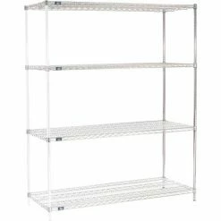 Nexel® Chrome, 4 Tier, Wire Shelving Add-On Unit, 60"W x 24"D x 74"H