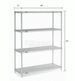Nexel® Poly-Z-Brite®, 4 Tier, Wire Shelving Starter Unit, 48"W x 21"D x 63"H -Shelving Sales Store 189212 dim