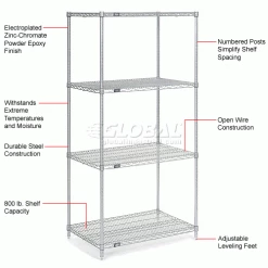Nexel® Poly-Z-Brite®, 4 Tier, Wire Shelving Starter Unit, 30"W x 21"D x 74"H -Shelving Sales Store 189224 1wco