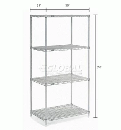 Nexel® Poly-Z-Brite®, 4 Tier, Wire Shelving Starter Unit, 30"W x 21"D x 74"H -Shelving Sales Store 189233 dim