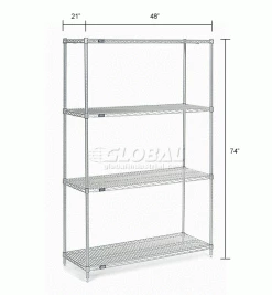 Nexel® Poly-Z-Brite®, 4 Tier, Wire Shelving Starter Unit, 48"W x 21"D x 74"H -Shelving Sales Store 189236 dim