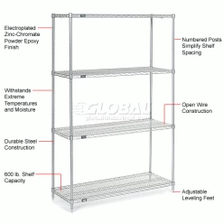 Nexel® Poly-Z-Brite®, 4 Tier, Wire Shelving Starter Unit, 48"W x 21"D x 74"H -Shelving Sales Store 189252 1wco