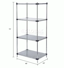 Nexel® Galvanized Steel, 4 Tier, Solid Shelving Starter Unit, 48"Wx24"Dx74"H -Shelving Sales Store 189935 dim