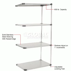 Nexel® Solid Stainless Steel, 4 Tier, Add-On Unit, 36"W x 18"D x 86"H 29 Nexel® Solid Stainless Steel, 4 Tier, Add-On Unit, 36"W x 18"D x 86"H -Shelving Sales Store 235373 1wco