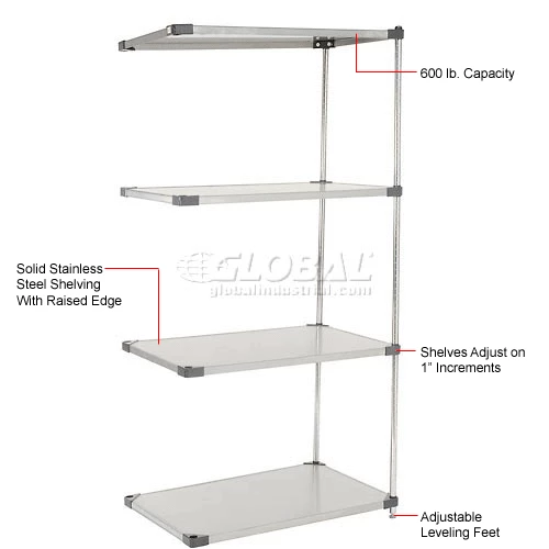 Nexel® Solid Stainless Steel, 4 Tier, Add-On Unit, 36"W x 18"D x 86"H 13 Nexel® Solid Stainless Steel, 4 Tier, Add-On Unit, 36"W x 18"D x 86"H - Image 13