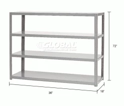 Global Industrial™ Extra Heavy Duty Shelving, 36"W x 18"D x 72"H, 4 Shelves, Gray -Shelving Sales Store 236603 dim