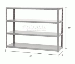 Global Industrial™ Extra Heavy Duty Shelving, 48"W x 18"D x 96"H, 4 Shelves, Gray -Shelving Sales Store 236637 dim