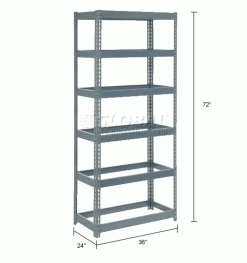 Global Industrial™ Extra Heavy Duty Shelving 36"W x 24"D x 72"H With 6 Shelves, No Deck, Gray -Shelving Sales Store 255420 dimx