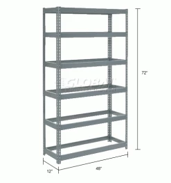Global Industrial™ Extra Heavy Duty Shelving 48"W x 12"D x 72"H With 6 Shelves, No Deck, Gray -Shelving Sales Store 255421 dimx