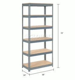 Global Industrial™ Extra Heavy Duty Shelving 36"W x 24"D x 72"H With 6 Shelves, Wood Deck, Gry -Shelving Sales Store 255444 dimx