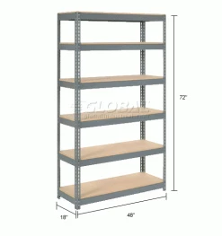 Global Industrial Extra Heavy Duty Shelving 48"W x 18"D x 72"H With 6 Shelves, Wood Deck, Gry 34 Global Industrial Extra Heavy Duty Shelving 48"W x 18"D x 72"H With 6 Shelves, Wood Deck, Gry -Shelving Sales Store 255446 dimx