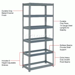 Global Industrial™ Extra Heavy Duty Shelving 36"W x 24"D x 96"H With 6 Shelves, No Deck, Gray -Shelving Sales Store 255485 1wco 2