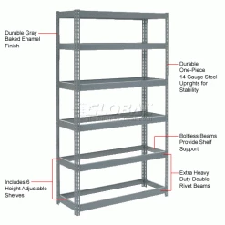 Global Industrial™ Extra Heavy Duty Shelving 48"W x 12"D x 72"H With 6 Shelves, No Deck, Gray -Shelving Sales Store 255488 1wco 4