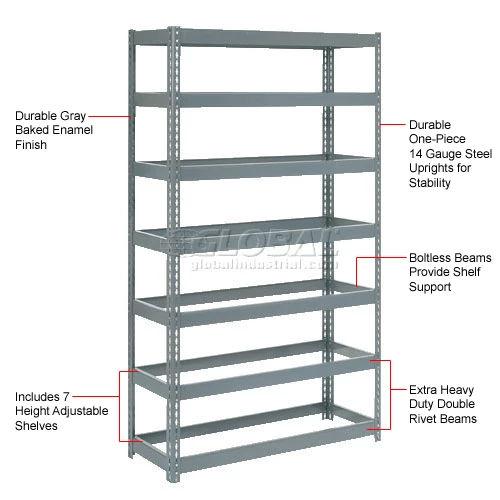 Global Industrial Extra Heavy Duty Shelving 48"W x 12"D x 84"H With 7 Shelves, No Deck, Gray 11 Global Industrial Extra Heavy Duty Shelving 48"W x 12"D x 84"H With 7 Shelves, No Deck, Gray - Image 11
