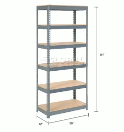 Global Industrial Extra Heavy-Duty Wood Deck Shelving, 6 Shelves, 36"W x 12"D x 84"H 34 Global Industrial Extra Heavy-Duty Wood Deck Shelving, 6 Shelves, 36"W x 12"D x 84"H -Shelving Sales Store 255508 dim