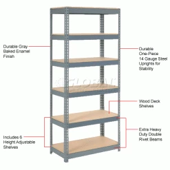 Global Industrial Extra Heavy-Duty Wood Deck Shelving, 6 Shelves, 36"W x 12"D x 84"H 29 Global Industrial Extra Heavy-Duty Wood Deck Shelving, 6 Shelves, 36"W x 12"D x 84"H -Shelving Sales Store 255509 1wco