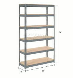 Global Industrial™ Extra Heavy Duty Shelving 48"W x 12"D x 84"H With 6 Shelves, Wood Deck, Gry -Shelving Sales Store 255511 dim
