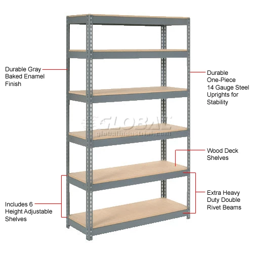 Global Industrial Extra Heavy Duty Shelving 48"W x 18"D x 72"H With 6 Shelves, Wood Deck, Gry 12 Global Industrial Extra Heavy Duty Shelving 48"W x 18"D x 72"H With 6 Shelves, Wood Deck, Gry - Image 12