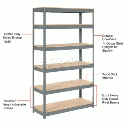 Global Industrial™ Extra Heavy Duty Shelving 48"W x 18"D x 96"H With 6 Shelves, Wood Deck, Gry -Shelving Sales Store 255512 1wco 5