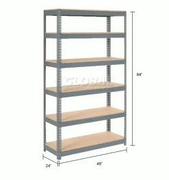 Global Industrial™ Extra Heavy Duty Shelving 48"W x 24"D x 84"H With 6 Shelves, Wood Deck, Gry -Shelving Sales Store 255513 dim