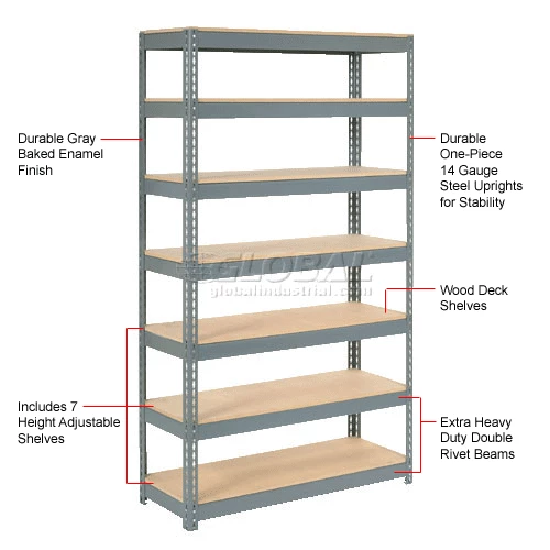 Global Industrial Extra Heavy Duty Shelving 48"W x 12"D x 96"H With 7 Shelves, Wood Deck, Gry 12 Global Industrial Extra Heavy Duty Shelving 48"W x 12"D x 96"H With 7 Shelves, Wood Deck, Gry - Image 12