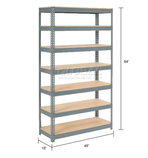 Global Industrial Extra Heavy Duty Shelving 48"W x 18"D x 84"H With 7 Shelves, Wood Deck, Gry 17 Global Industrial Extra Heavy Duty Shelving 48"W x 18"D x 84"H With 7 Shelves, Wood Deck, Gry - Image 17